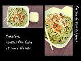 Yakitori, nouilles cha soba et sauce wasabi