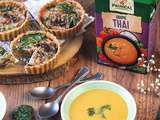 Soupe thaï et minis quiches aux champignons