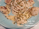 Coquilles st Jacques, les 1ères chez moi de la saison 26/27, à la sauce parmesan et aux nouilles asiatiques