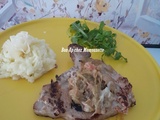 Porc à la rhubarbe et son écrasé de pdt et sa tête de moine