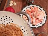 Spaghettis peperoncino aux crevettes pimentées