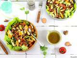 Salade de Lentilles, Patates Douces Rôties, Halloumi Grillé et Haddock