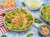 Salade Semoule de Chou-Fleur, Carottes et Crevettes {Vinaigrette Epicée Citron et Menthe}