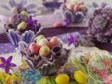 Muffins à la violette et ganache aux myrtilles… parfum de printemps