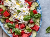Salade de pastèque, concombre et burrata
