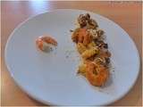 Crevettes safranées aux oignons et champignons caramélisés et ses gnocchis
