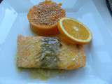 Saumon à l'orange et au gingembre, purée de potimarron au sésame