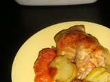 Cuisses de poulet, pommes de terre et tomates cerise