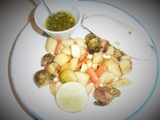 Filet de merlu, vierge citron vert-coriandre et légumes rôtis