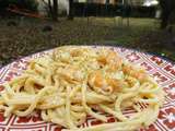 Spaghetti aux crevettes, sauce crémeuse à l’ail et paprika