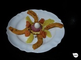 Galette de chou-fleur, crème de betterave, truite fumée, salade de potimarron rôti, vinaigrette à l’orange