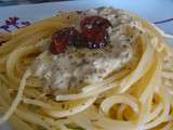 Spaghettis à la crème d'olives vertes et anchois