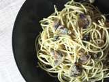 Spaghetti aux champignons et pesto
