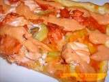 Pizza aux deux saumons et sa julienne de légumes