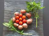 Tomates cerises enrobées de basilic et jambon cru