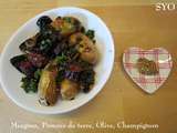 Merguez pomme de terre, olive et champignon à l'Actifry