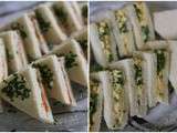 Mini sandwiches comme pour un tea-time anglais : saumon fumé, oeufs-cresson ou saumon et crème d'asperges