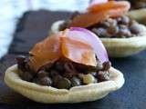 Tartelettes aux lentilles vertes du Puy et truite fumée de Vourzac pour le salon du blog culinaire de Soissons