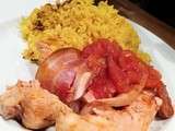 Tour en cuisine : poulet au chorizo, bacon, riz au curcuma