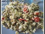 Salade de boulgour, lentilles, pois cassés, tomates confites et feta