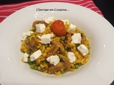 One pot d’Ebly aux champignons petit-pois et feta