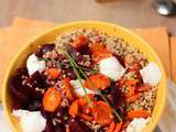 Salade boulgour, quinoa, carottes rôties au miel et betterave