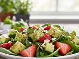 Salade d’avocats et fraises à la vinaigrette au miel et au pavot
