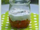 Verrine de yaourt aux herbes, tartare de saumon et poivron au curry