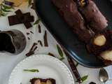 Cake au chocolat, aux poires pochées et amandes