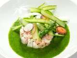 Cevice de sébaste et saumon - tagliatelles d’asperges - jus vert