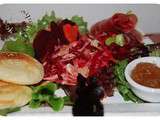 Composition salade, crudités & blinis, vinaigrette mandarine