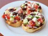 Greek Salad Bruschetta Recipe with Fresh Tomatoes and Feta Cheese