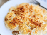Parmesan Crusted Scalloped Potatoes with Creamy Garlic Sauce