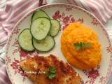 Escalopes de poulet panées et purée de carottes et pommes de terre
