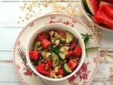 Salade de pastèque et concombre aux herbes et à la feta