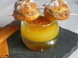 Brochettes de Choux au Praliné feuilleté et son velouté glaçé Mangue-Passion ♥