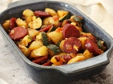 Pommes de terre et courgettes rôties au four et chorizo grillé