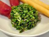 Salade tiède de légumes verts, jambon Serrano et gressins