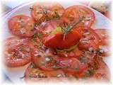 Carpaccio de tomates et sorbet de poivrons rouges