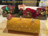 Buche mangue, noix de coco et chocolat noir sur une dacquoise coco, citron vert