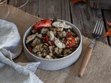 Salade aux aubergines rôties, poulet et quinoa
