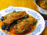 Aubergines farcies au veau- sauce tomate aux olives noires