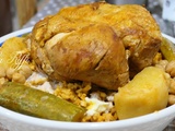 Chakhchoukha sauce rouge - poulet fermier et légumes pour l' achoura