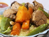 Couscous algerien - poulet fermier au butternut- carottes et courgettes en sauce rouge piquante