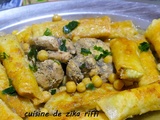 Mghallef fi ghlefou- petits boureks farcis frits en sauce blanche à l'agneau de belle maman