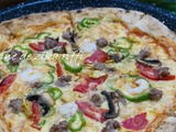 Pizza a la pâte magique aux crevettes- viande hachee et fondue de tomate au camembert et ricotta
