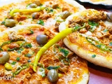 Pizza au thon tomate- parmesan et olives conserve maison- pâte à la semoule