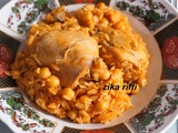 Riz à la bônoise - sauce rouge épicée- poulet fermier et pois chiches- cuisine algerienne