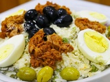 Salade de riz au safran et thon à la tomate et œufs durs