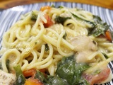Spaghettis-poulet- épinards- tomate à la crème au yaourt nature et parmesan